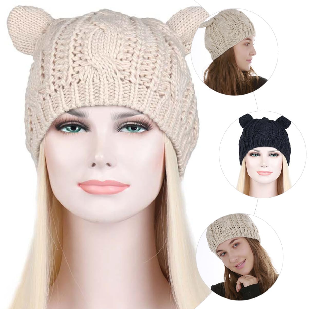 Gorro Con Orejas De Gato Sombrero De Hilo Sombreros Para Mujer De Niña Gorro Termico Tejido Tapa Gorras De Mujer Acrílico