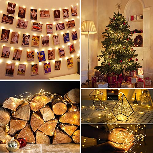 20M LED Lichterkette aus Kupferdraht 200LEDs Warmweiß Lichterkette mit Stecker und Fernbedienung, Wasserdicht IP65, Innen Außen Deko für Weihnachten Hochzeit Garten Party