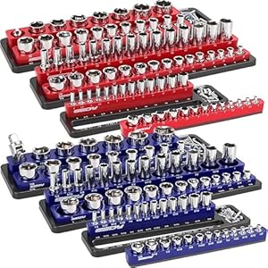 Magnetic Socket Holder Organizer Set: 6-Piece Detachable 1/2 3/8 1/4 Drive Sockets Storage Tray Magnetic Socket Organizer Tool Box Drawer Tool Box Organizers Storage Metric SAE (Sockets Not Included)