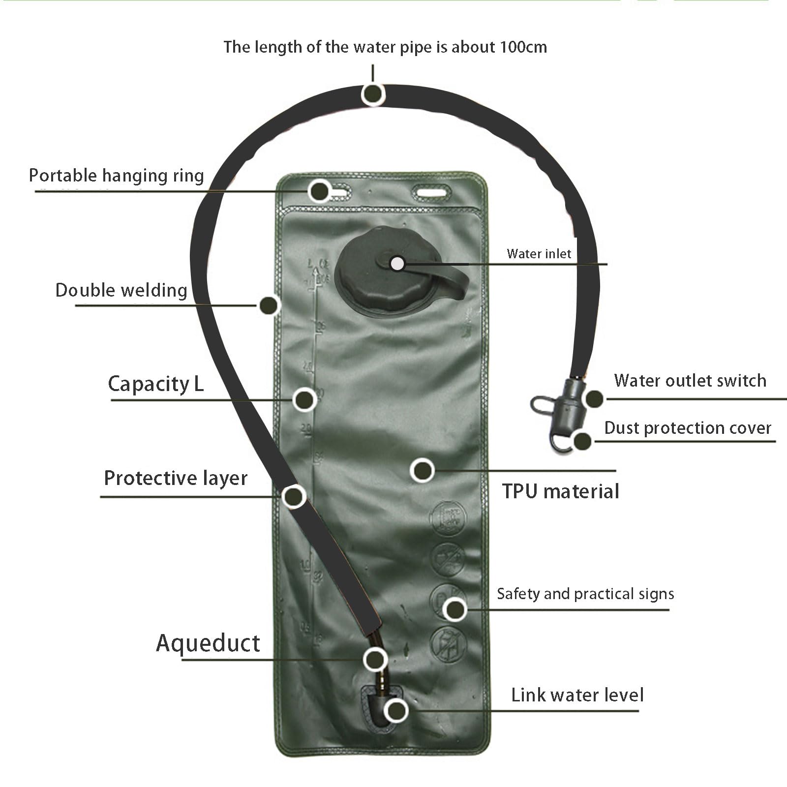 Bolsa de Hidratación, Vejiga de Hidratación, Bolsa De Agua para Mochila Hidratación 3L, Bolsa de Agua Portátil, Tapa a Prueba de Fugas y Tubo de Aislados, para Ciclismo, Correr, Senderismo, Escalada