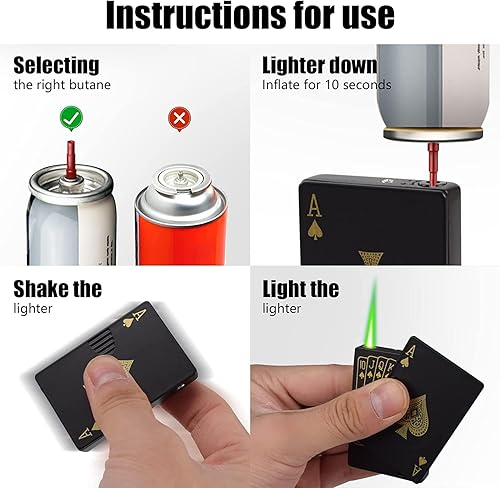 Miniatura 6 de Encendedor de antorcha de chorro de 2 unidades, encendedor de tarjetas de llama verde y roja, diseño de póquer a prueba de viento, encendedor de