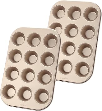 2-Pack Mini Muffin Pan 12-Cup Non-Stick Golden Carbon Steel Mini Cupcake Baking Tray for Even Baking & Easy Release