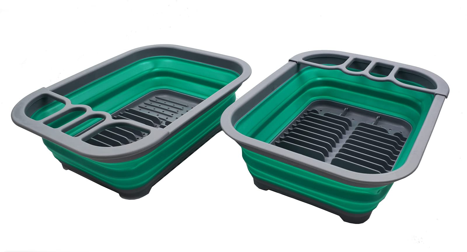 SAMMART Collapsible Plastic Dish Drainer - Foldable Drying Rack Set - Portable Dinnerware Organizer - Space Saving Kitchen Storage (2, Dark Grey/Bluish-Green (Set of 2)) — image 1