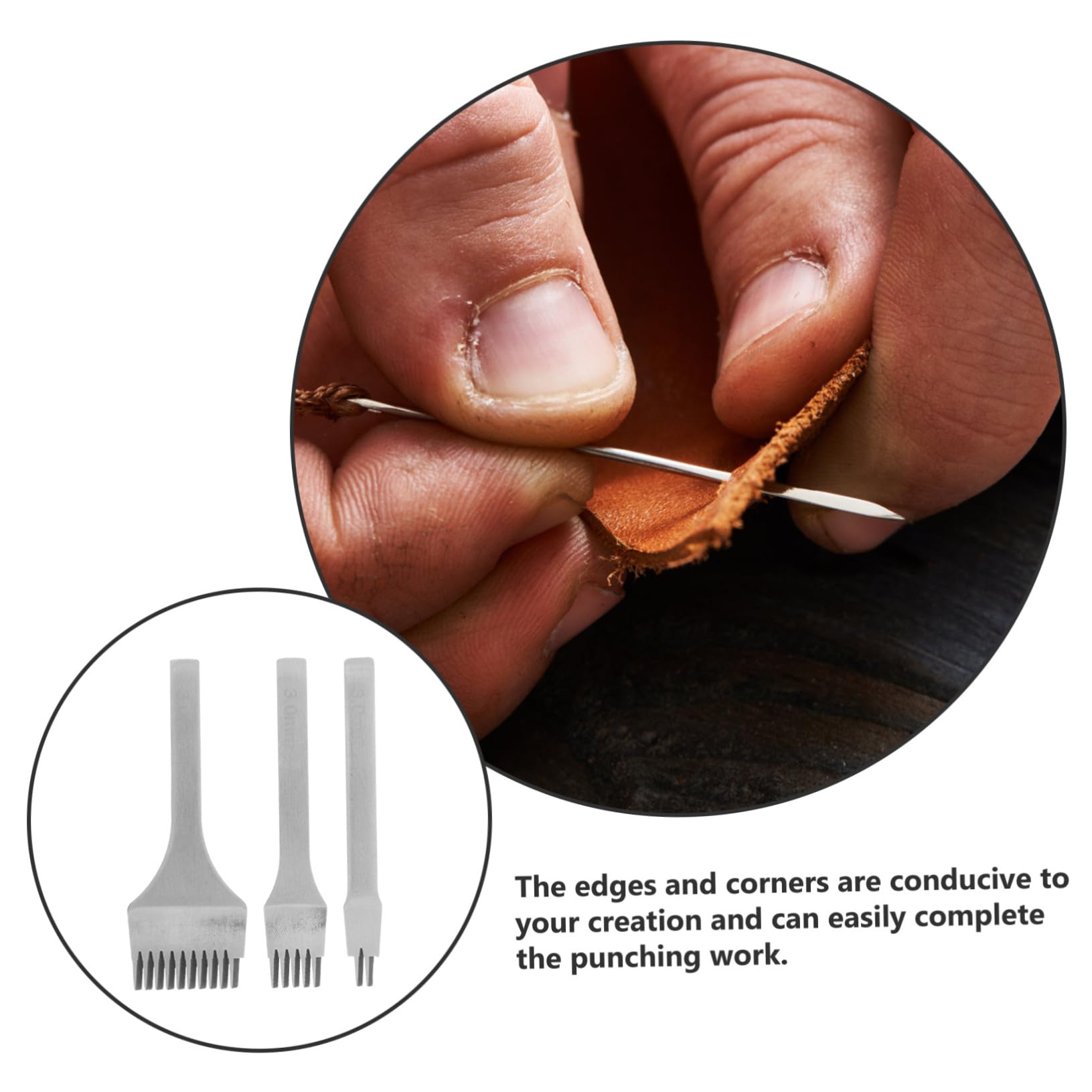 Gogogmee 3 piezas Herramientas de Perforación para Cuero Punzones Metálicos Duraderos con Dientes Costura y Artesanía Cinturones Resistentes y Prácticos para Manualidades