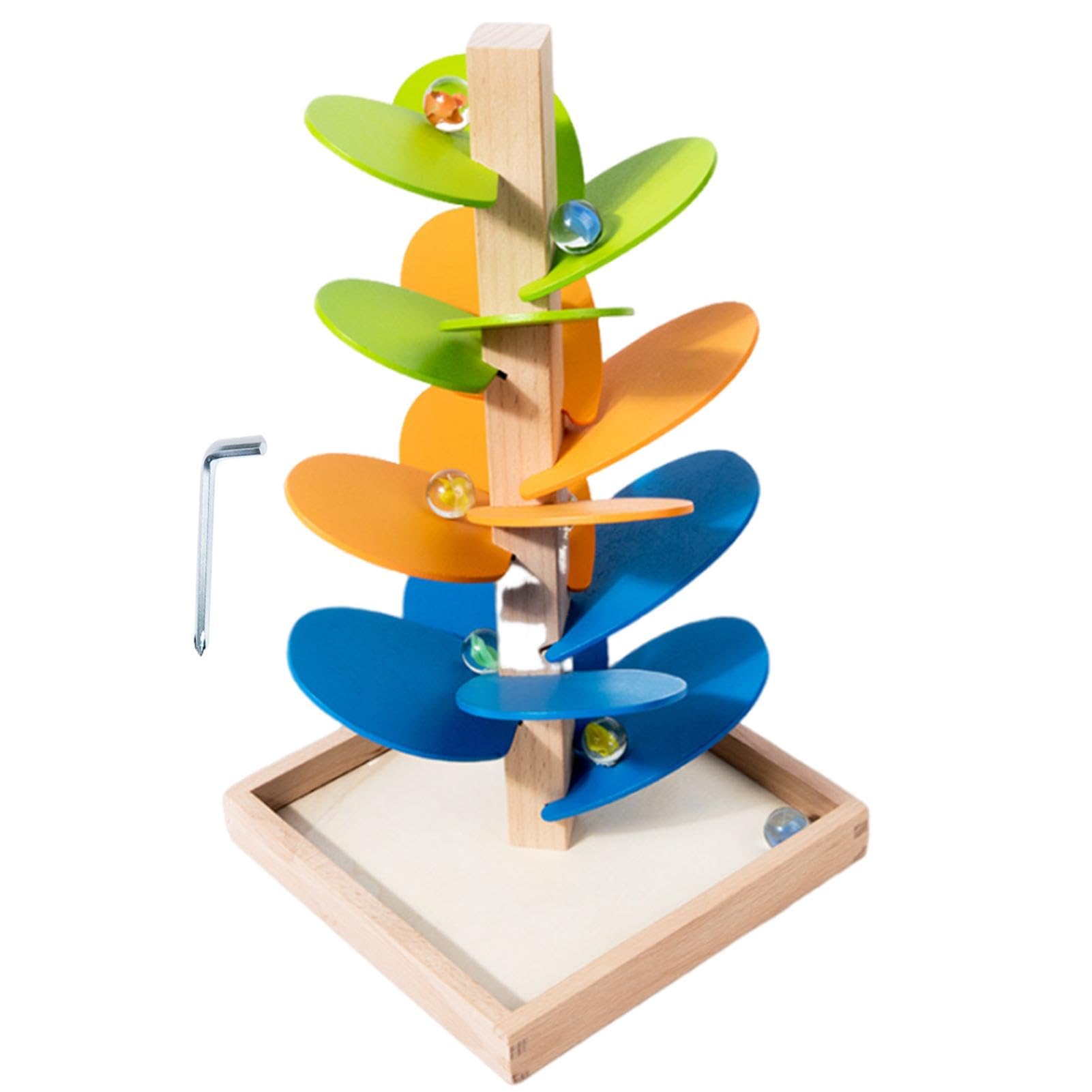 Musical Tree Building Blocks Toy, Creative Ball Rolling Track Toy Marble Ball Run Track Game, Wooden Marble Music Tree Wooden Rolling Balls Toy with 8 Balls for Interactive