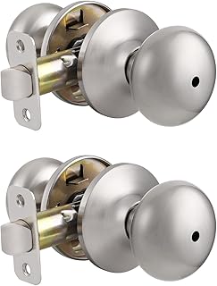 Probrico Keyless Privacy Door Knobs Interior Brushed Nickel Finish, 2 Pack Bedroom Bathroom Doorknob with Universible Handle, Solid Adjustable 60-70mm Latch