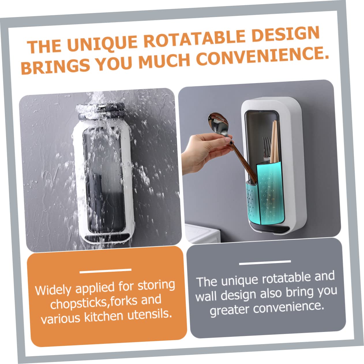 STOBAZA Rotatable Kitchen Utensil Holder with Drain Pan Space Saving Silverware Compartment Organizer for Easy Access Quick Cleanup Wall Mounted Design for Tidy Storage