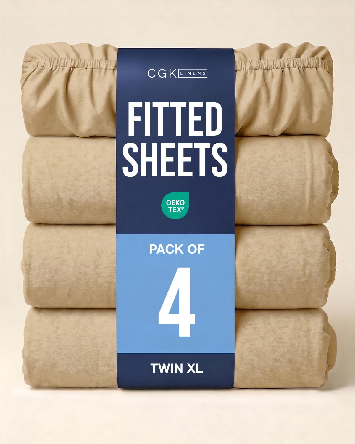 Twin XL Fitted Sheet - Pack of 4 College Dorm Essentials - Heathered Tan