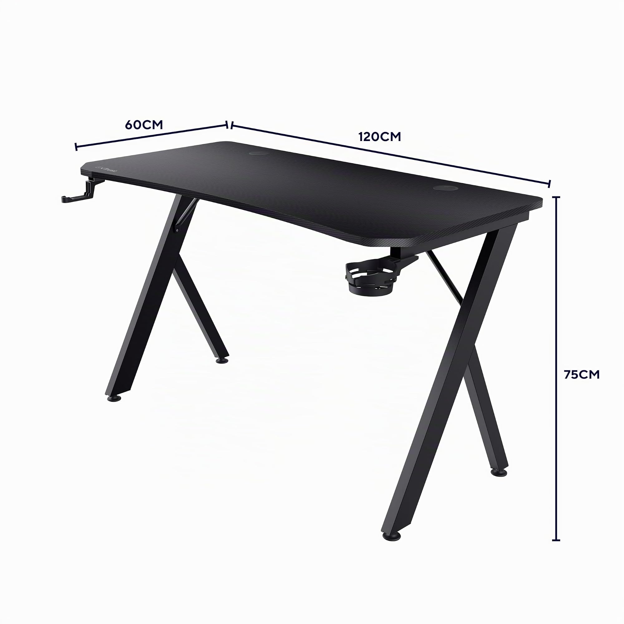 GXTrust Dynamus Bureau 120x60 cm, Table Gamer avec Pieds Métalliques, Noir