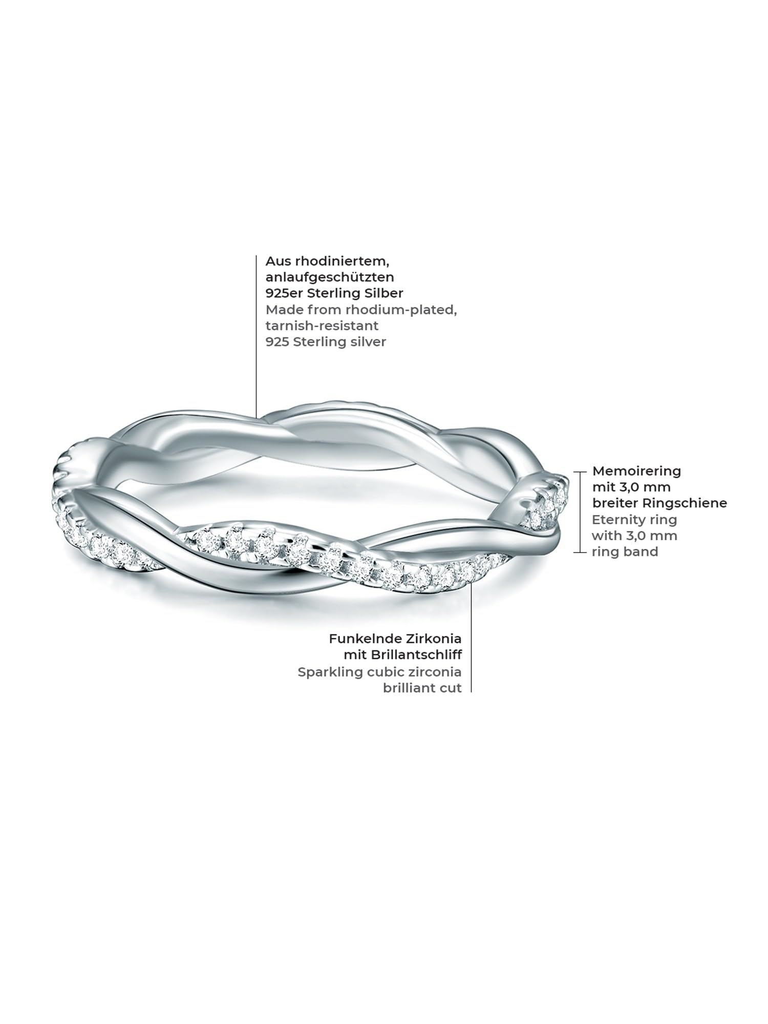 Trilani Damen Ring 925/- Sterling Silber mit Zirkonia im Brillantschliff