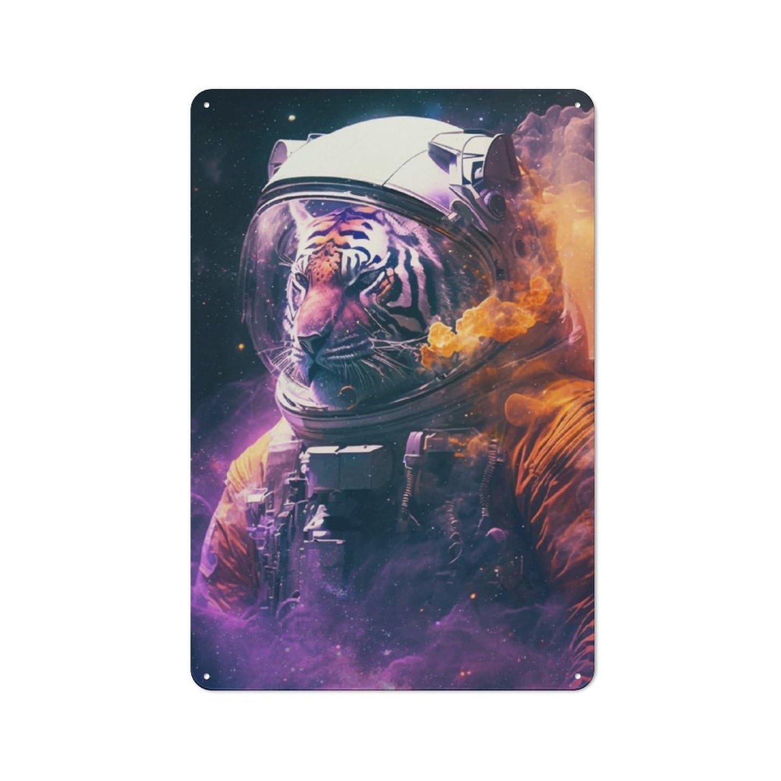 Nostalgic Tiger Astronaut Decorative Tin Sign 30x20cm, Vintage Wall Decor for Lounge, Study, Pub Or Wall Gallery