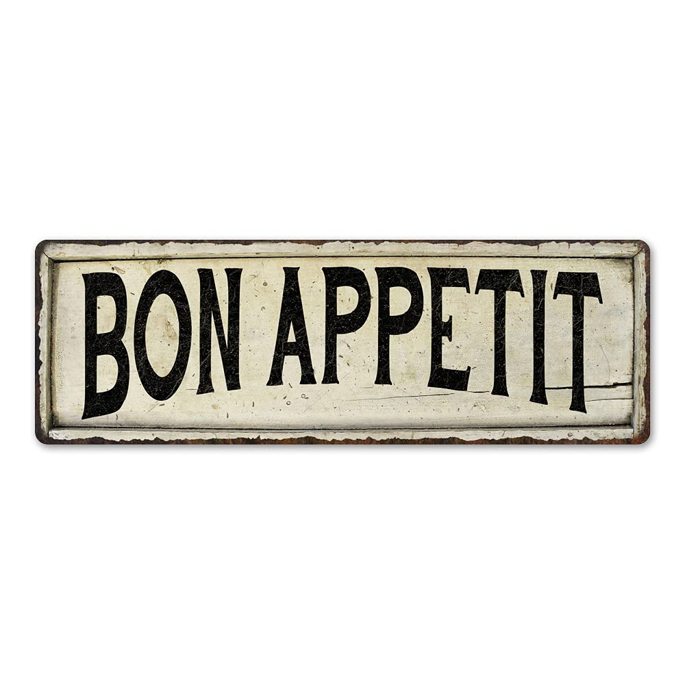 Chico Creek Signs White Bon Appetit Sign, Rustic Vintage Wall Decor, Kitchen Sign Gift For Moms, Glossy Metal, 6X18 Inch, 206180028100