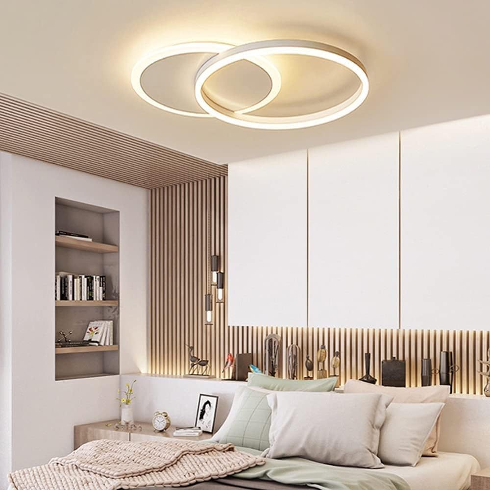 Plafoniera LED Soffitto Dimmerabile 3000K-6000K, Lampadario Soggiorno, 36W 3600lm Alluminio, Camera da Letto con Telecomando, Salone da Due Cerchi