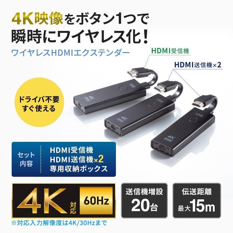 Amazon | サンワサプライ(Sanwa Supply) 4K対応ワイヤレスHDMI