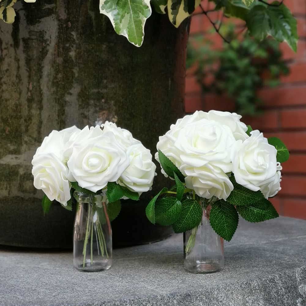 Set Di 50 Rose Artificiali In Schiuma Di Lattice Awtlife – Colore Avorio, Con 15 Foglie, Per Bouquet Da Sposa, Centrotavola E Decorazioni