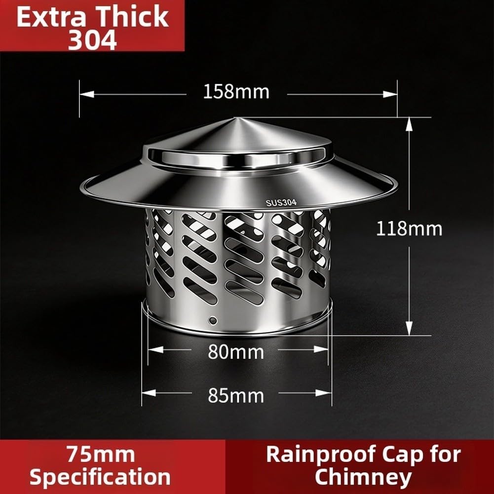 Campana Extractora Exterior para acero Inoxidable 304 Antilluvia y Antiaves para Ventilación de Pared para techo(75MM)