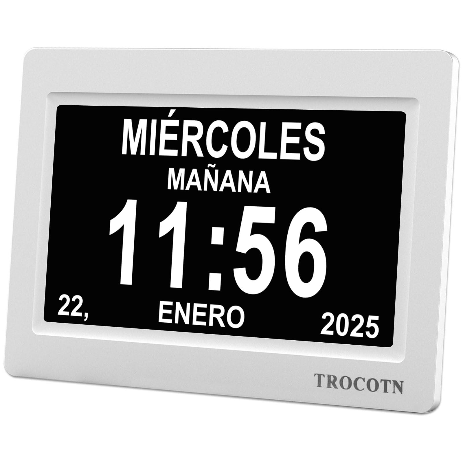 TROCOTN Reloj Digital de 7 Pulgadas, Calendario, Pantalla Grande, Reloj Despertador, Reloj de Pared (Blanco)