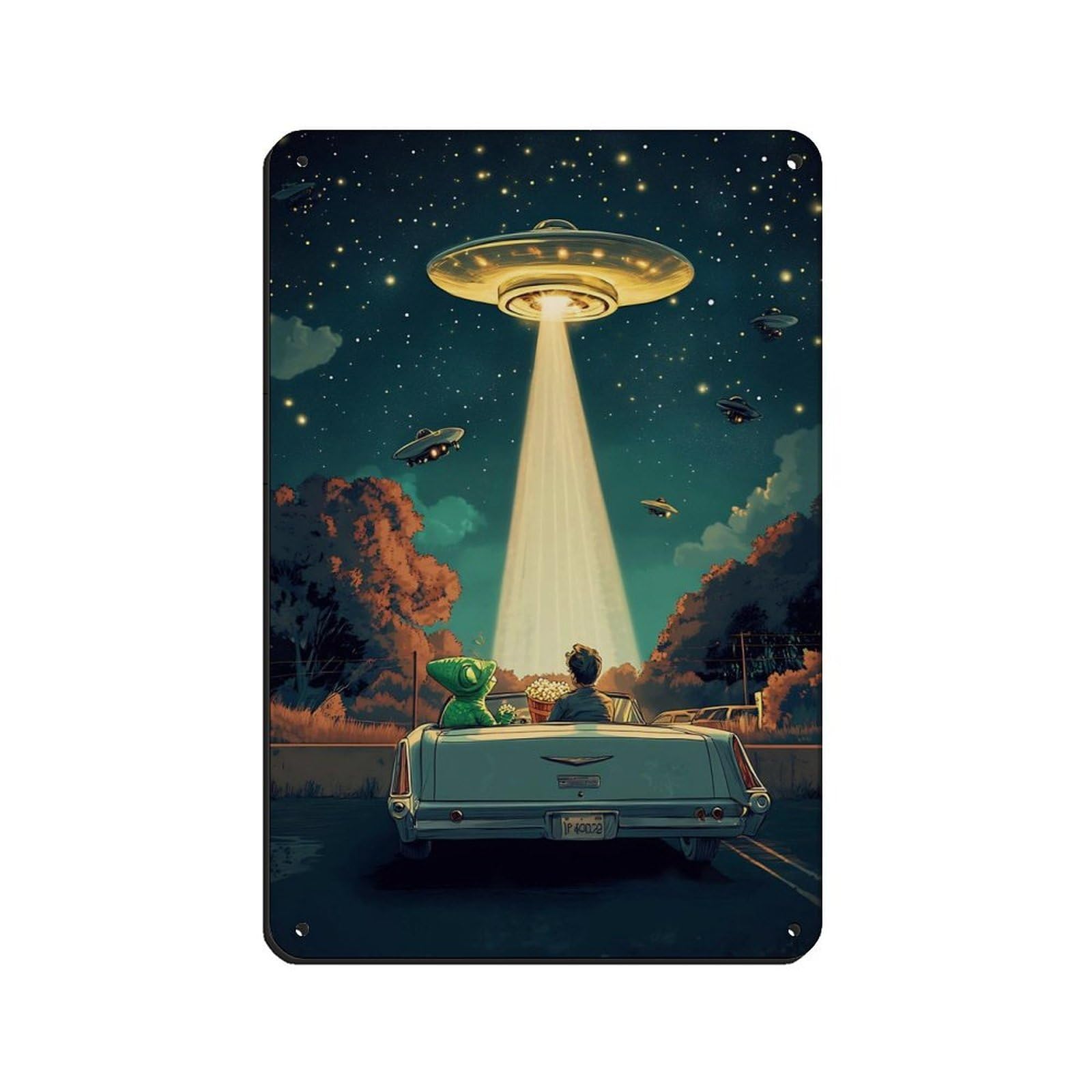 Surreal Alien Abduction Poster Tin Sign Vintage Metal Pub Club Cafe Bar Home Wall Art Decoration Poster Retro 8x12inch(20x30cm)