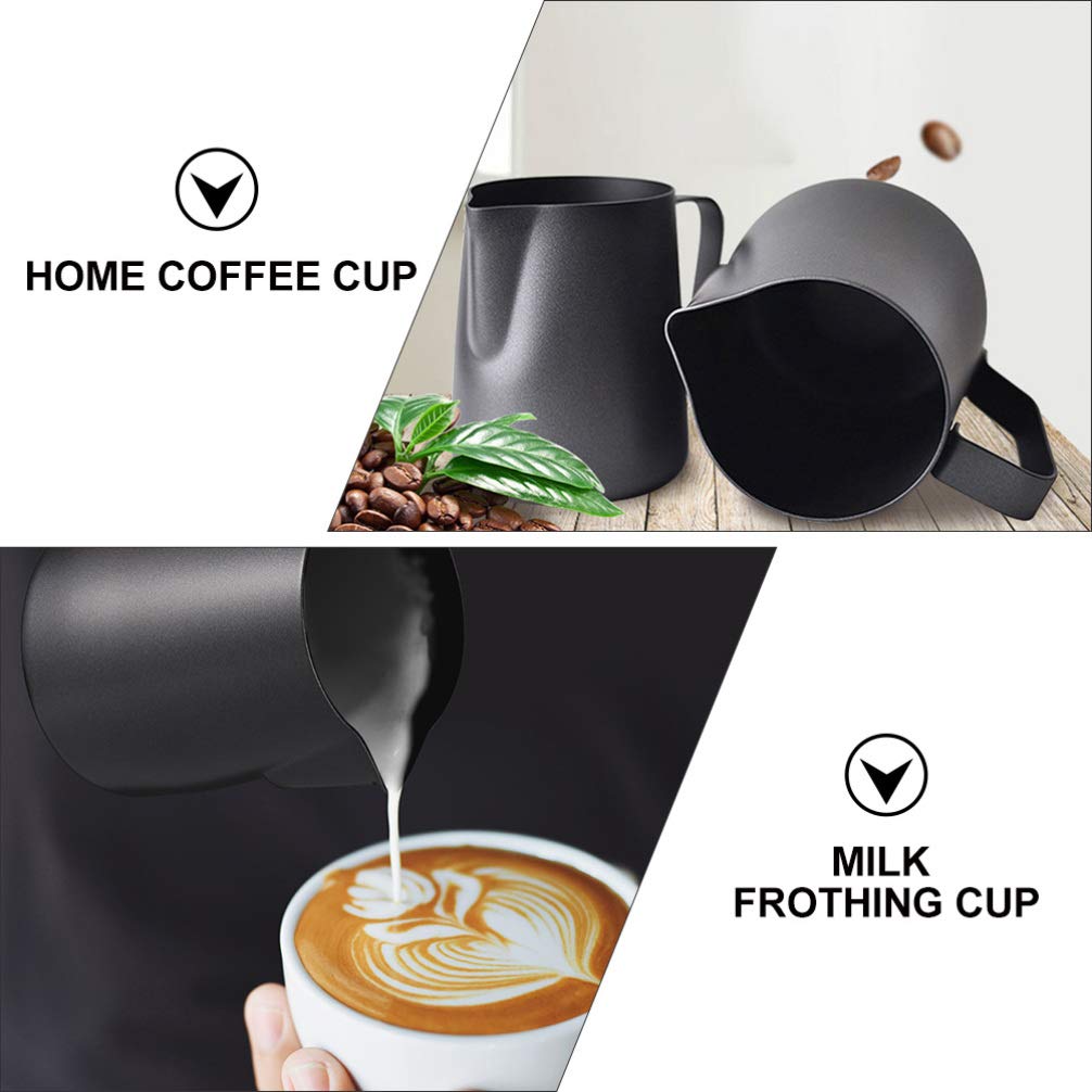 HEMOTON 2Pcs Bricco per Latte in Acciaio Inox Tazza di Latte caffè Bricco Latte Schiuma di Latte Cappuccino Handheld caffè Bricco Latte Art con Marchio di Misurazione e Latte Art Pen 600ml