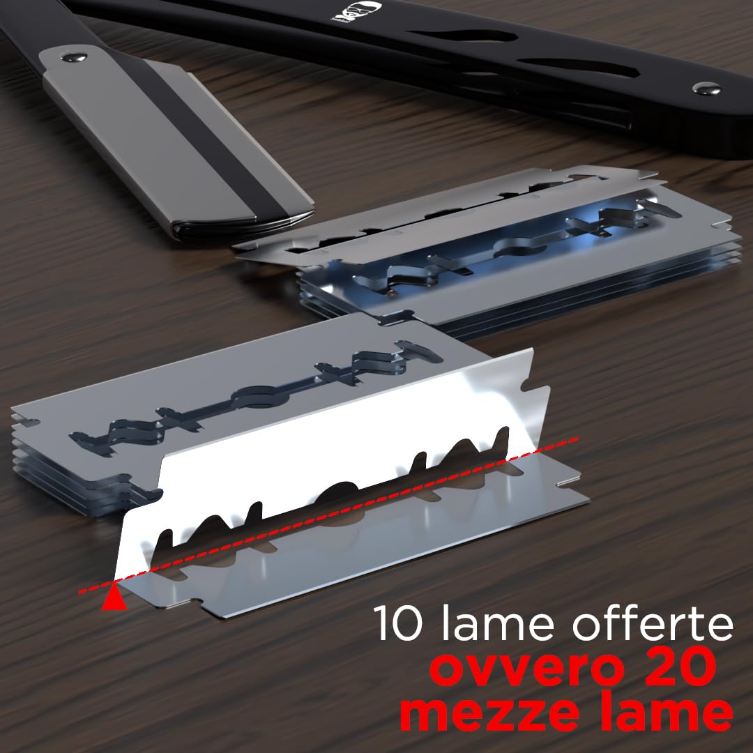 Rasoio a mano libera |20 Mezze lamette |kit barba uomo manuale viso professionale barbuto classico precisione vintage tradizionale barbiere lame rasatura