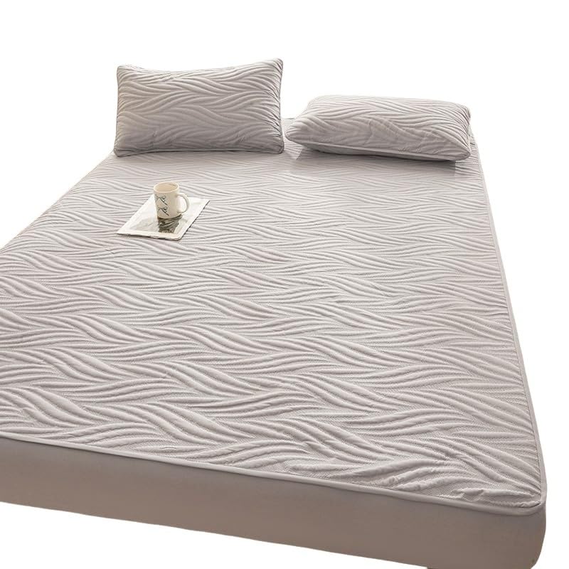 Coprimaterasso Traspirante con Design 3D Air, Lenzuolo con Angoli Impermeabile, coprimaterasso Trapuntato con Tasche Profonde, Lavabile in Lavatrice (Grigio, 135 cm x 200 cm)
