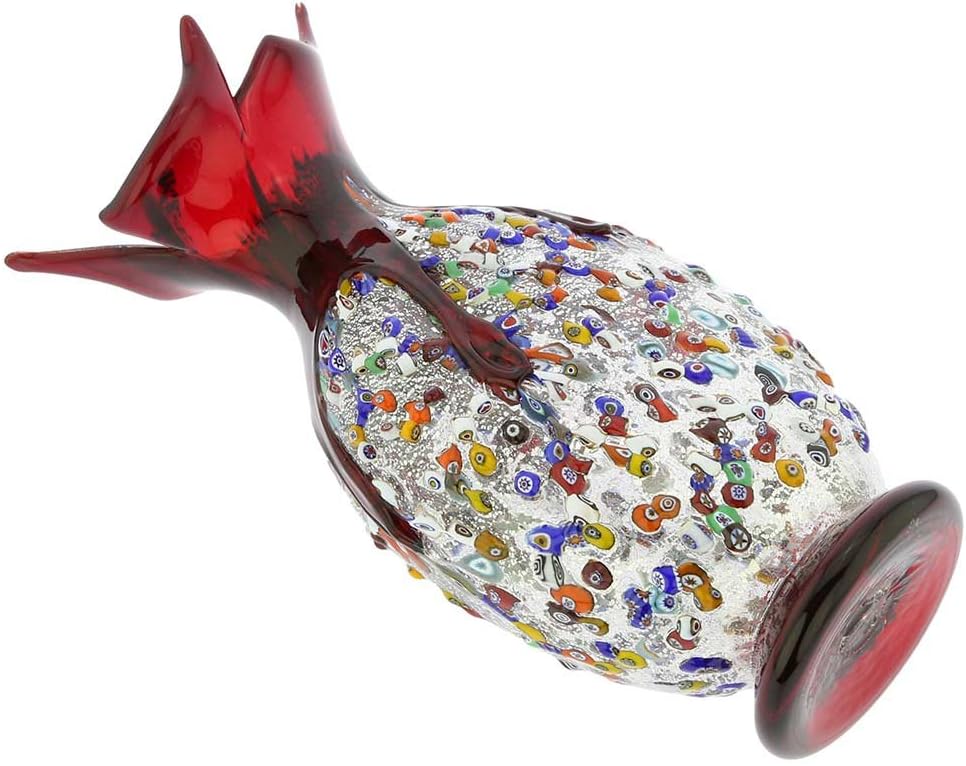 Glass Of Venice Murano Glass Millefiori Art Glass Spiky Amphora Vase - Red