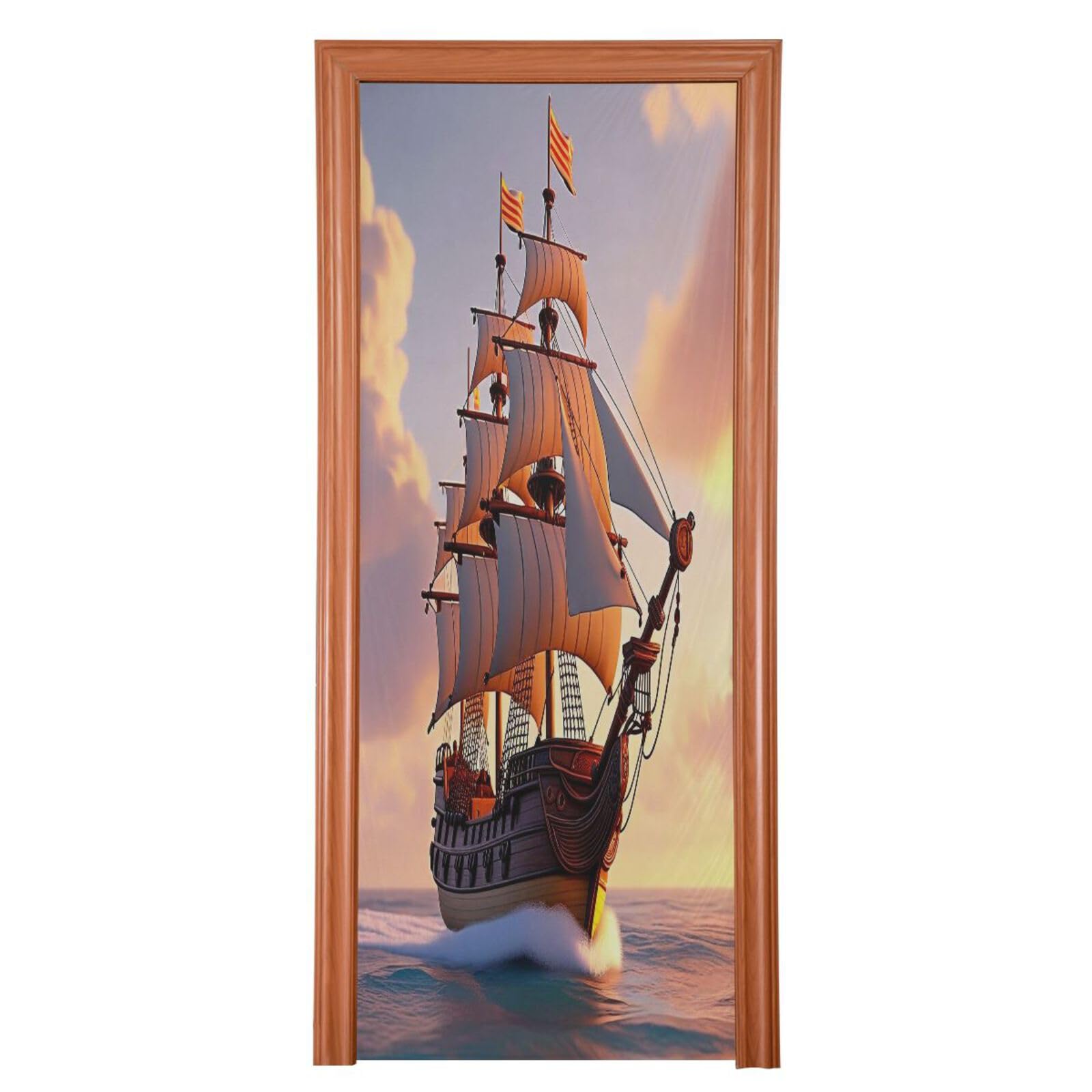 FLildon Pirate Ship Door Cover Decoration, Party Accessory Porch Decor for Festive Ornament Room Door Covers 35 x 79 Inch