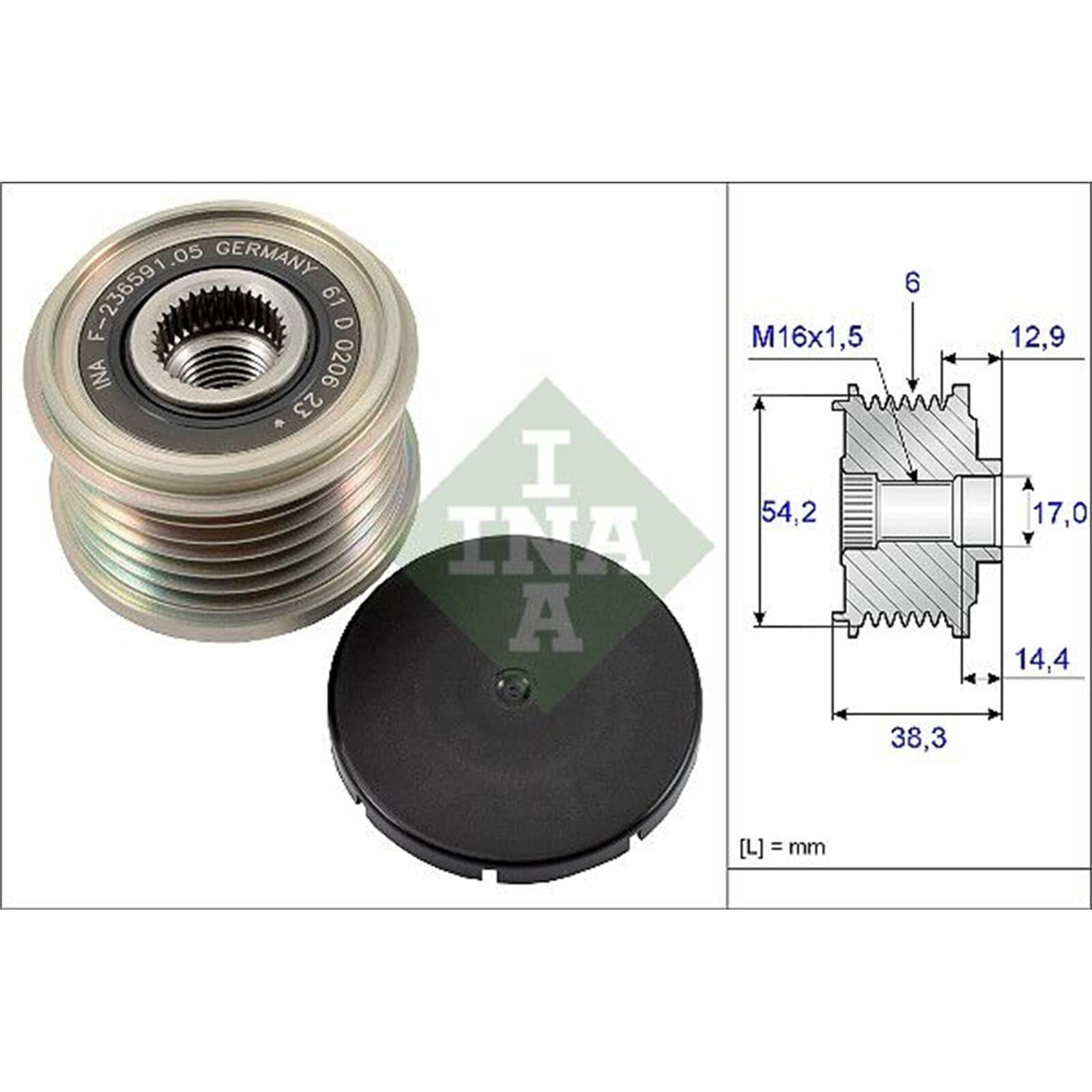 INA Dispositivo ruota libera alternatore 1340A131 1606856980 Y40618300 Compatibilità con OPEL Corsa F GRANDLAND X A18 Crossland X P17 Vivaro C Van K0 MOKKA Combo E Van/Station Wagon X19