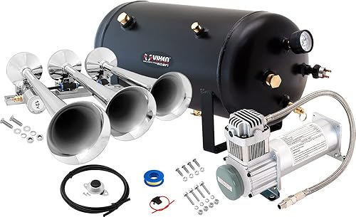Vixen Horns Kit de bocina de tren para camiones/coche/semi. Sistema completo a bordo: compresor de aire de 200 psi, tanque de 5 galones, 3