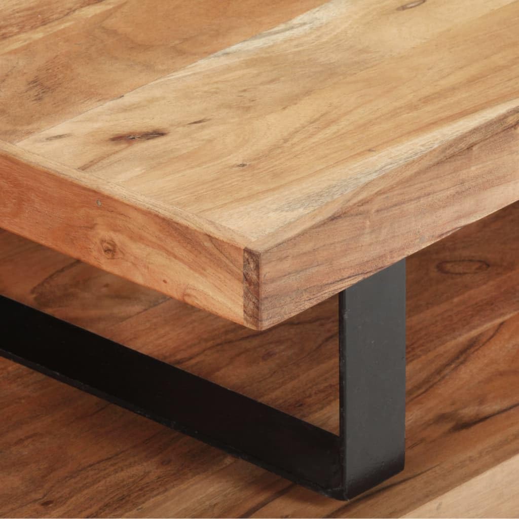 Juego de mesa de café de madera maciza de acacia, 90 x 50 x 40 cm y 80 x 50 x 20 cm, moderna, 2 mesitas auxiliares para salón, oficina, balcón, etc
