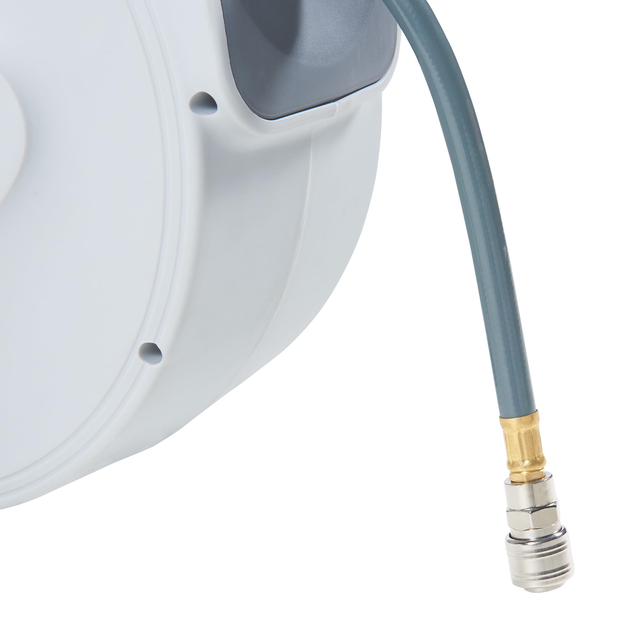 pro.tec Druckluftschlauchtrommel Nassau 180° Schwenkbarkeit Druckluftschlauch 30m + 2m Schlauchtrommel Weiß/Grau Schlauchaufroller zur Wandmontage 1/4 Anschluss automatisch
