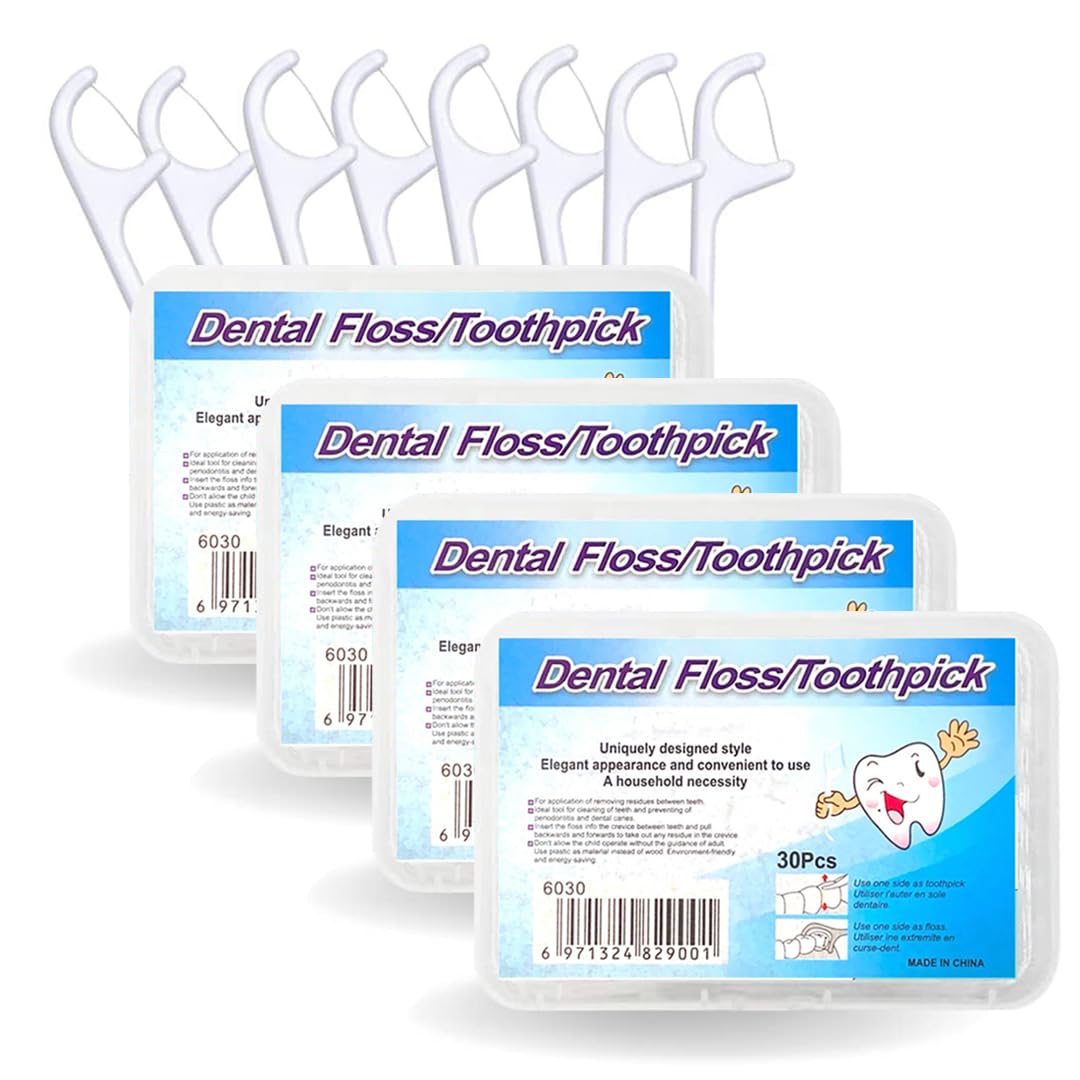 Flossers 3 in 1 Dental Floss Picks 30 Pcs flosser with tongue cleaner and toothpick for fresh breath and healthy gums (120)