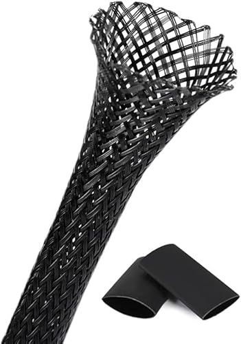 Braided PET - Telar de alambre expandible de 25 pies a 1 pulgada, malla de alambre trenzado con 2 tubos termorretráctiles, funda de cable trenzada