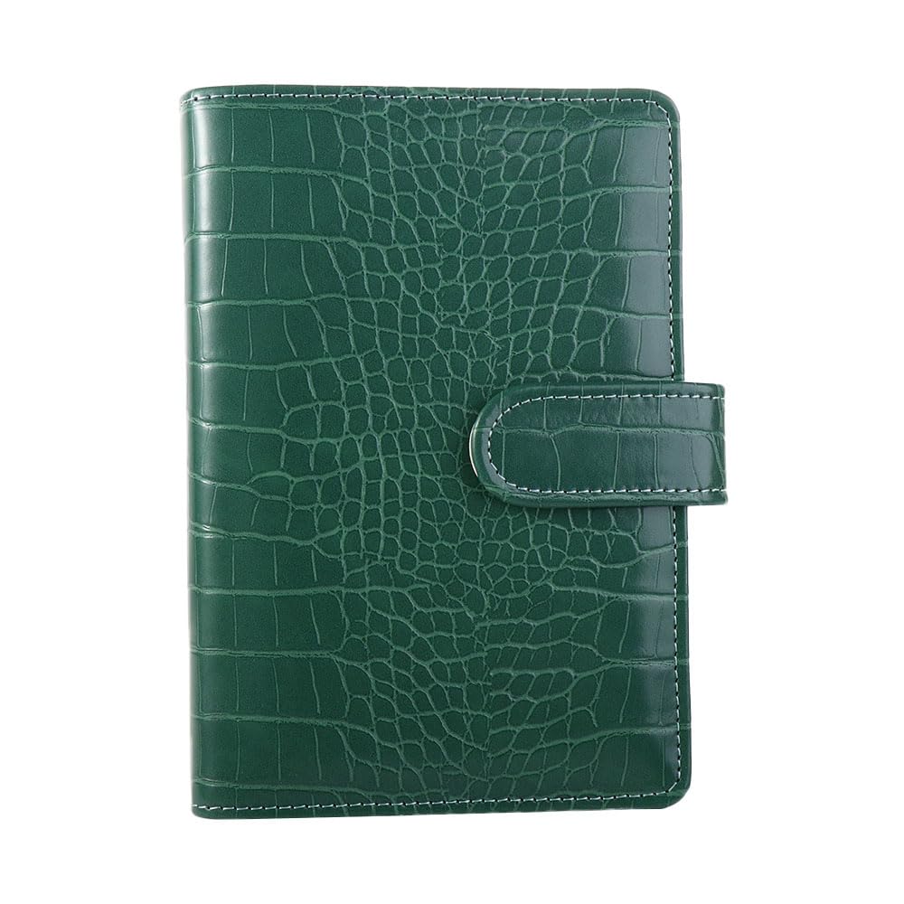 A6 Notebook Cover,Crocodile Pattern Notebook Cover 6 Rings Folders for Planner Organizer,PU Leather Diary Agenda Planner Paper Cover(Green)