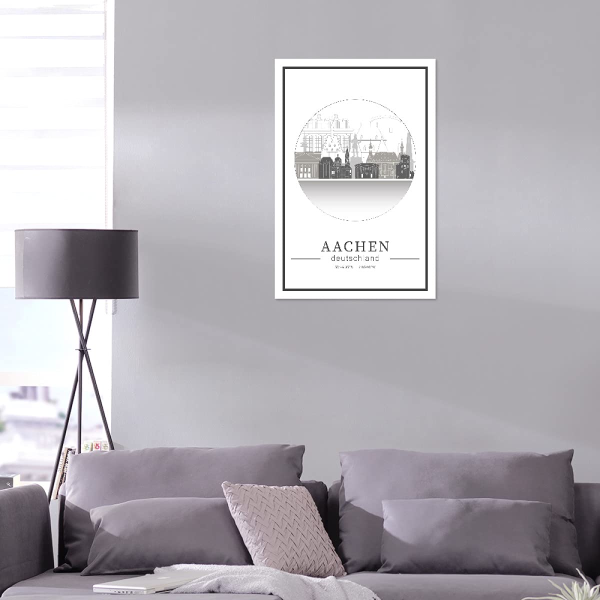 artboxONE Alu-Print 90x60 cm Aachen Skyline line Art Circle von Künstler GREENGREENDREAMS