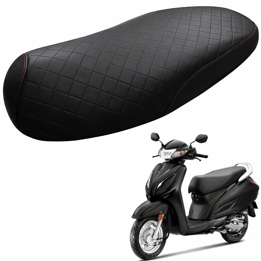 Seat Cover Compatible with Activa 5G/6G Premium Seat Cover, Brown Leather with Black Trim, Diamond Pattern Stitching.-image-47