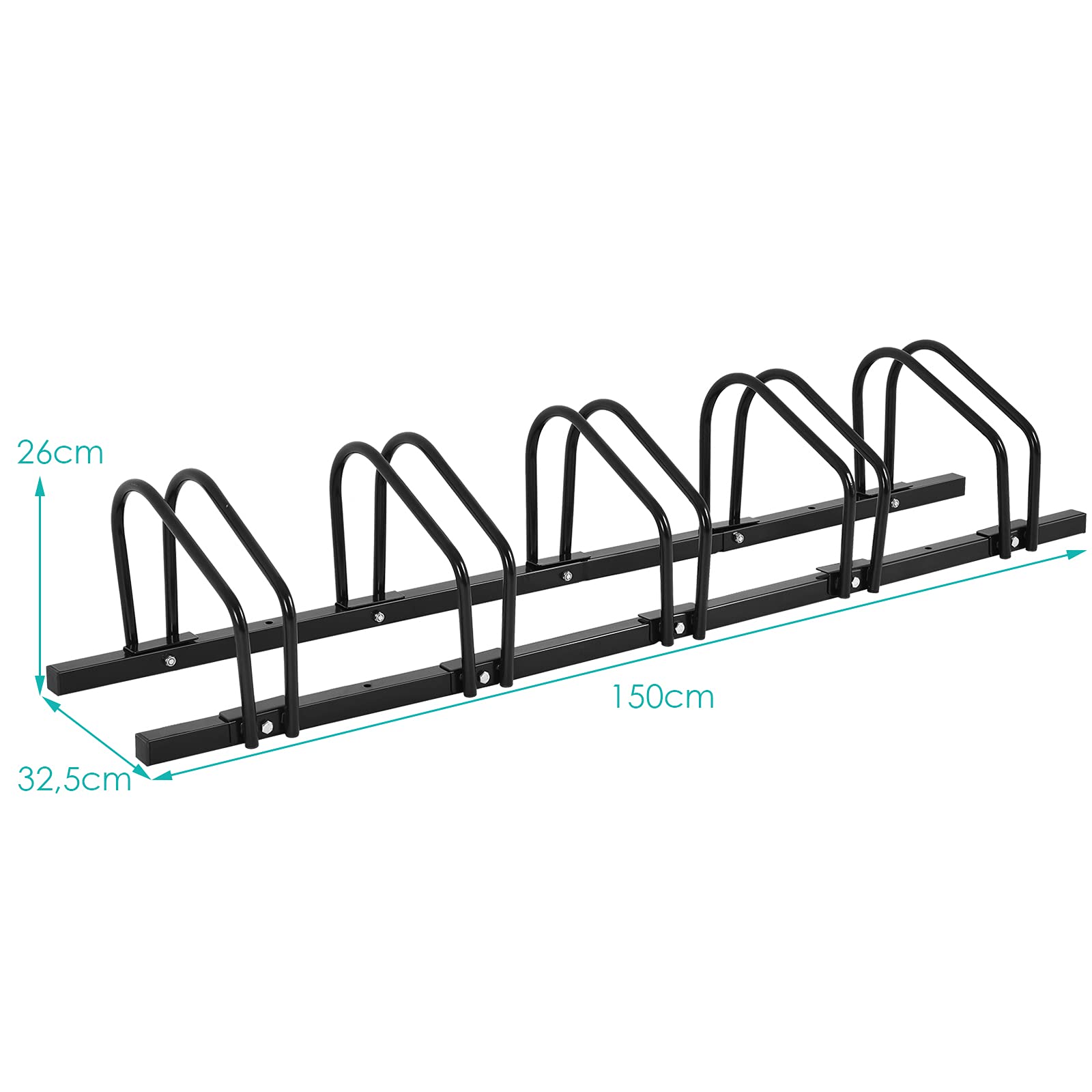 RELAX4LIFE Support pour Bicyclette avec 5 Râteliers, Système Range-vélo pour VTT/BMX en Acier Revêtu, Fixation Sol/Mur Intérieur/Extérieur pour Jardin/Garage/Magasin de Vélos (Noir, 5 râteliers)