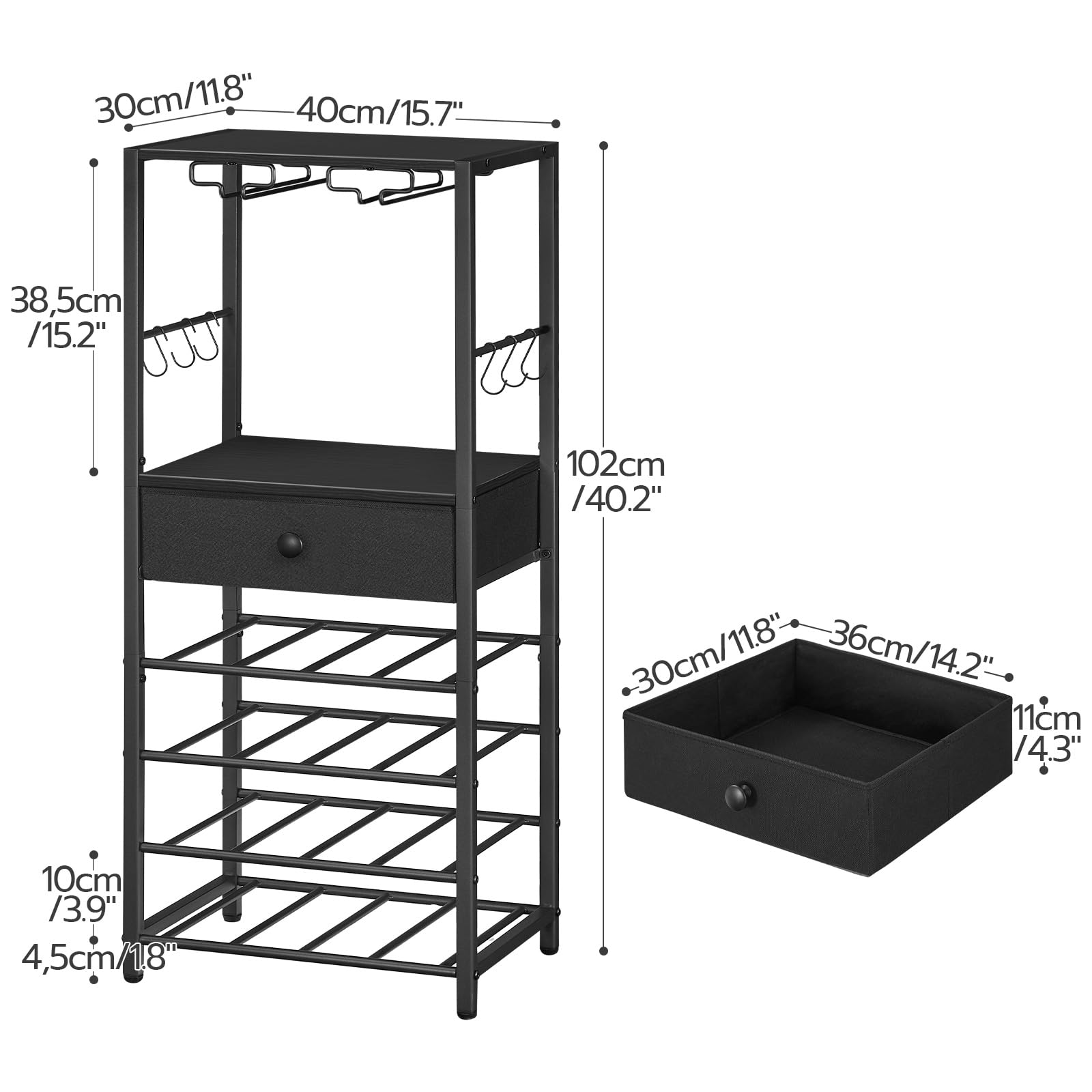 HOOBRO Scaffale Porta Vino, Portabottiglie a 6 Livelli con Porta Calici, Organizzatore da Bar per Bottiglie di Vino, con Cassetti e Ganci, per Cucina, Sala da Pranzo, Schwarz EBB10JJ01