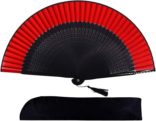 Amajiji - Abanico plegable de seda y bambú, 8.27 pulgadas (21 cm), estilo retro, vintage, elegante y encantador, chino/japonés, regalo para mujeres