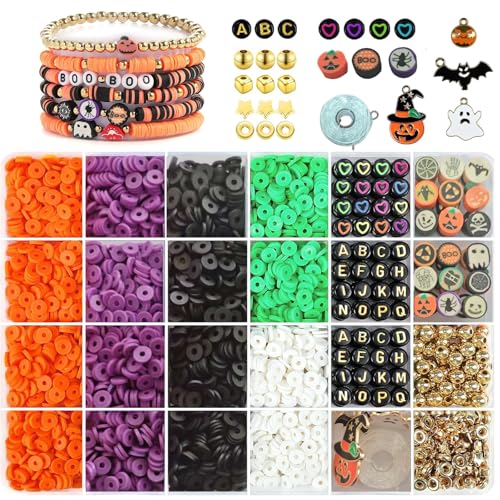 3000 Pcs Halloween Clay Beads for Bracelet Making Kit Polymer Clay Beads for Jewelry Making Halloween Charms Beads for DIY Crafts Gifts Party Favors Friendship Bracelet Beads for Girls Adults