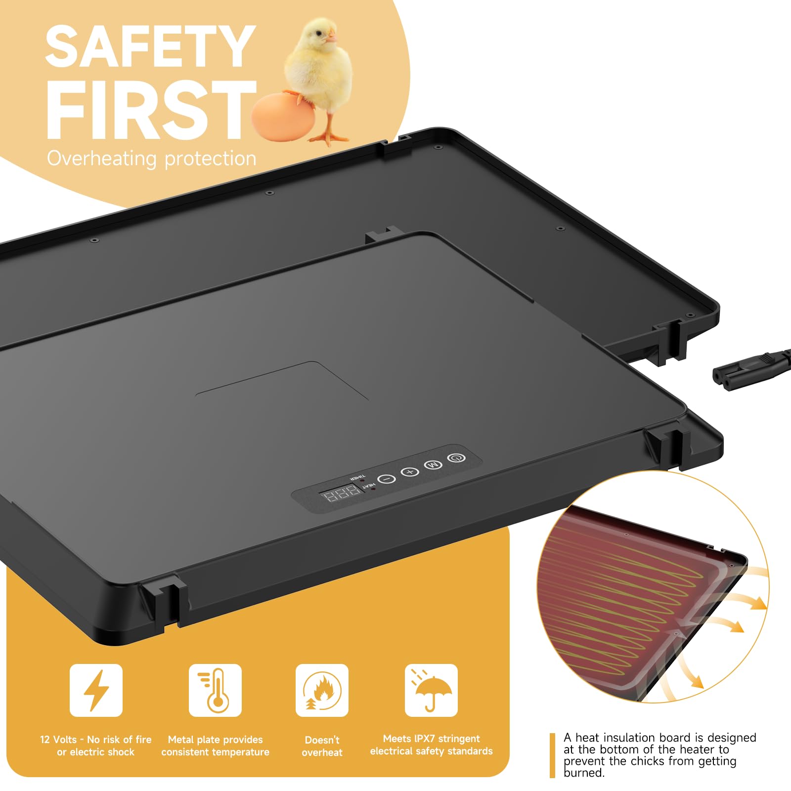 Placa de cría para pollitos, placa calefactora grande de 12 x 16 pulgadas para pollos, calentador de incubadora de altura ajustable para 30-40 pollitos, placa de calefacción ajustable de 5 niveles, 75