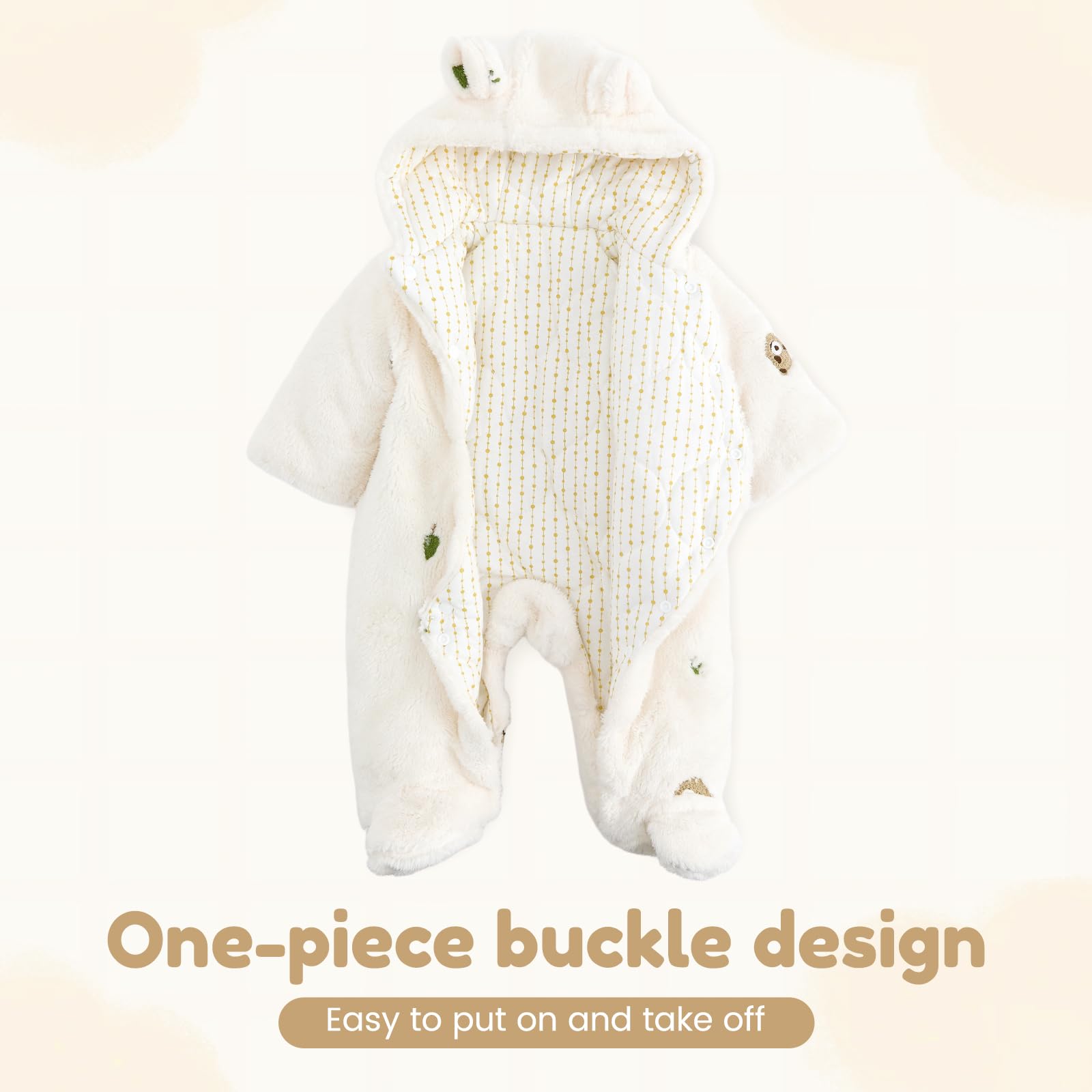 WYTbaby Combinaison de neige d'hiver pour bébé - Avec pieds - En polaire - Avec capuche - Pour nouveau-né de 0 à 12 mois