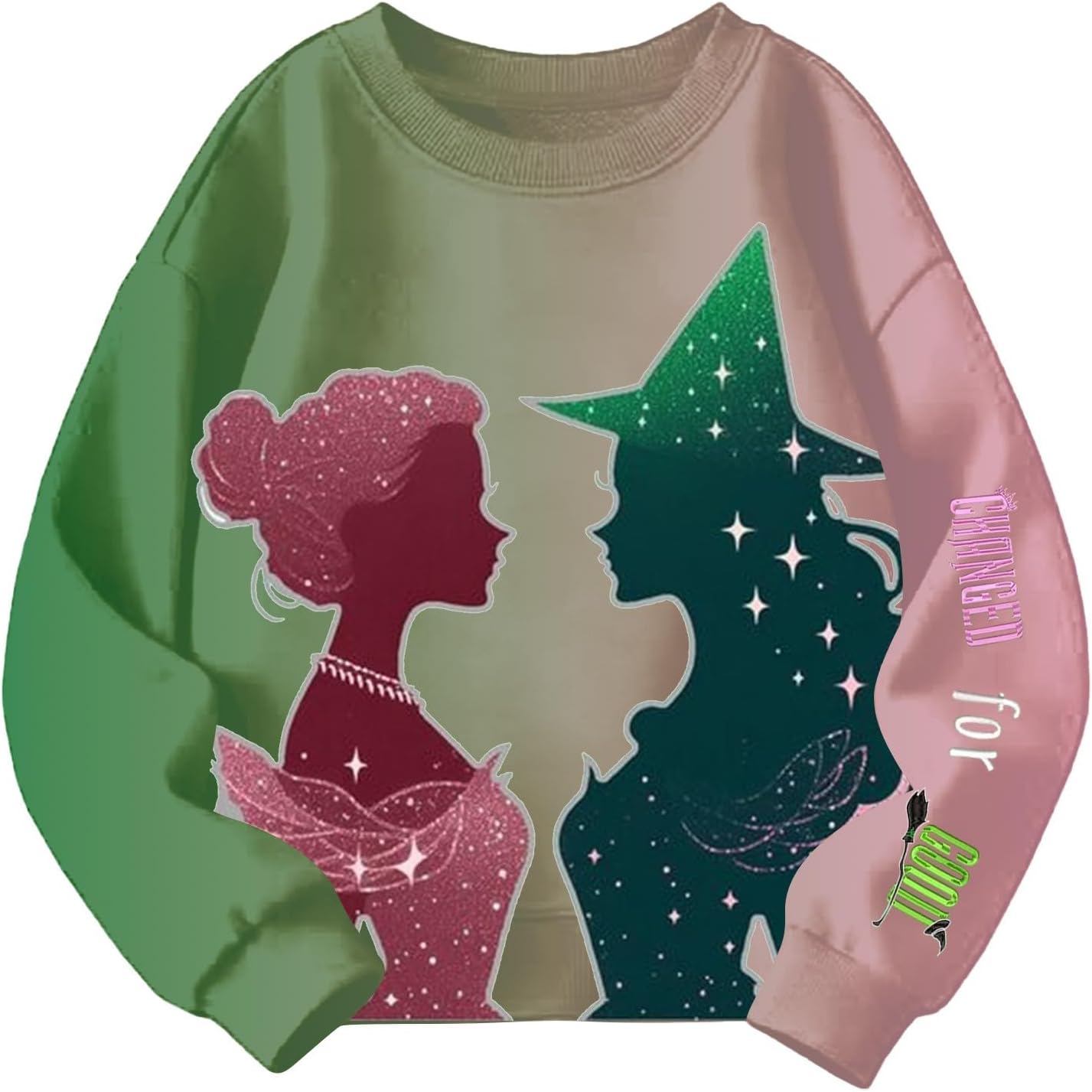 Wickeds Sweatshirts for Girls Pink and Green Graphic T-Shirt Changed for Good Wickeds Shirt Oversized Long Sleeve Pullover Jumper Wickeds the Musical Clothing Fans Gifts