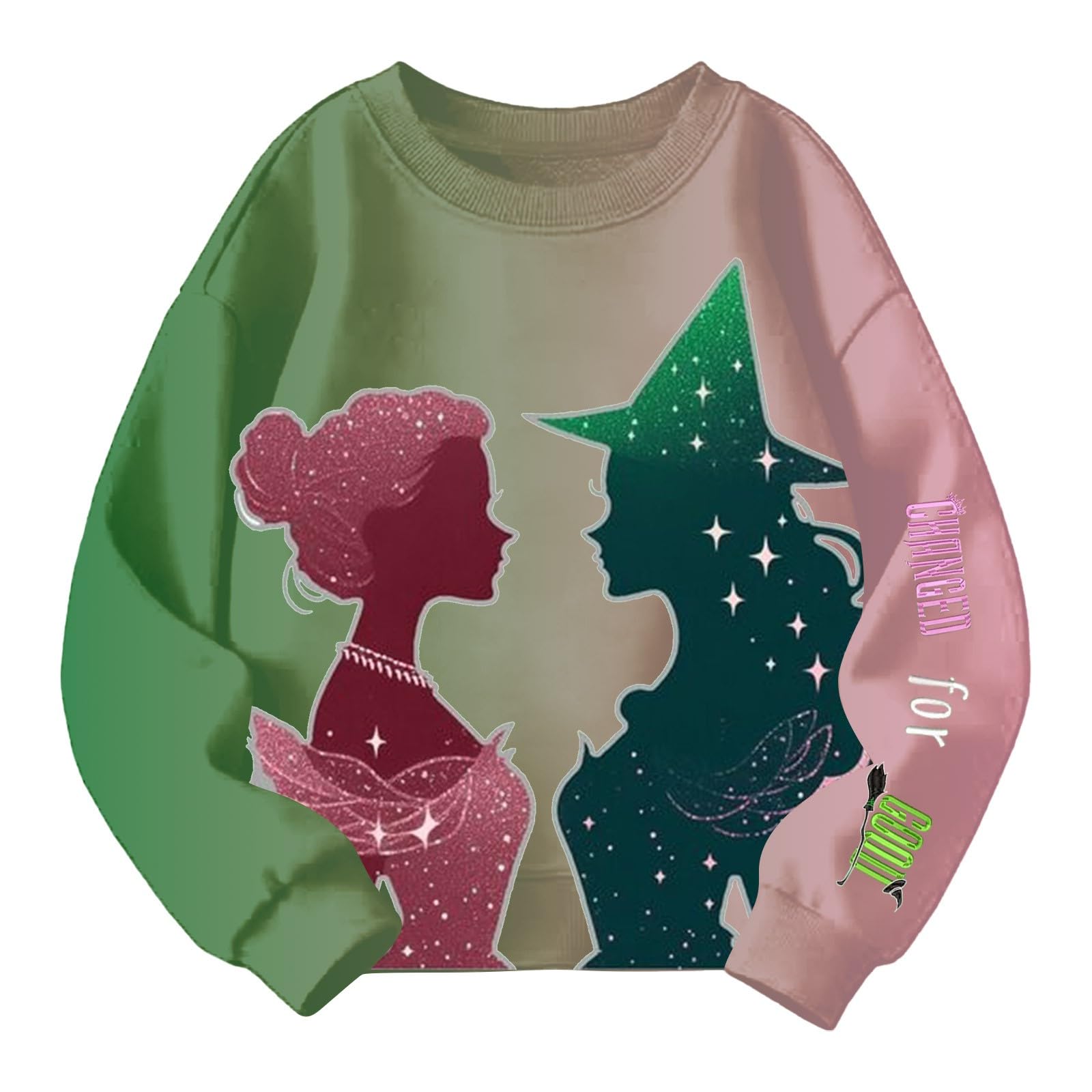 Wickeds Sweatshirts for Girls Pink and Green Graphic T-Shirt Changed for Good Wickeds Shirt Oversized Long Sleeve Pullover Jumper Wickeds the Musical Clothing Fans Gifts