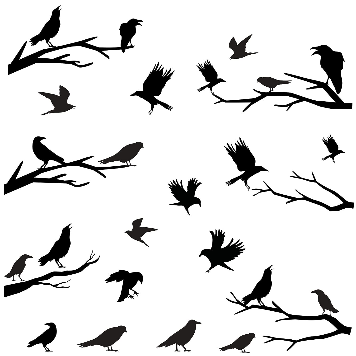 Black Crows Wall Decals Winter Branches Wall Decals Bird Wall Stickers Bedroom Farmhouse Living Room Window Clings