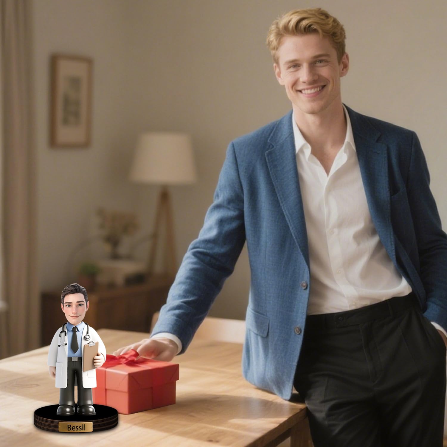 Personalizzato Medico Figurine Trinket Caricatura Ritratto Scrivania Nome Piatto Personalizzato Chirurgo Scrubs Ritratto Scultura Ornamento Placca Acrilica Dottore Apprezzamento Regalo Ufficio Tavolo