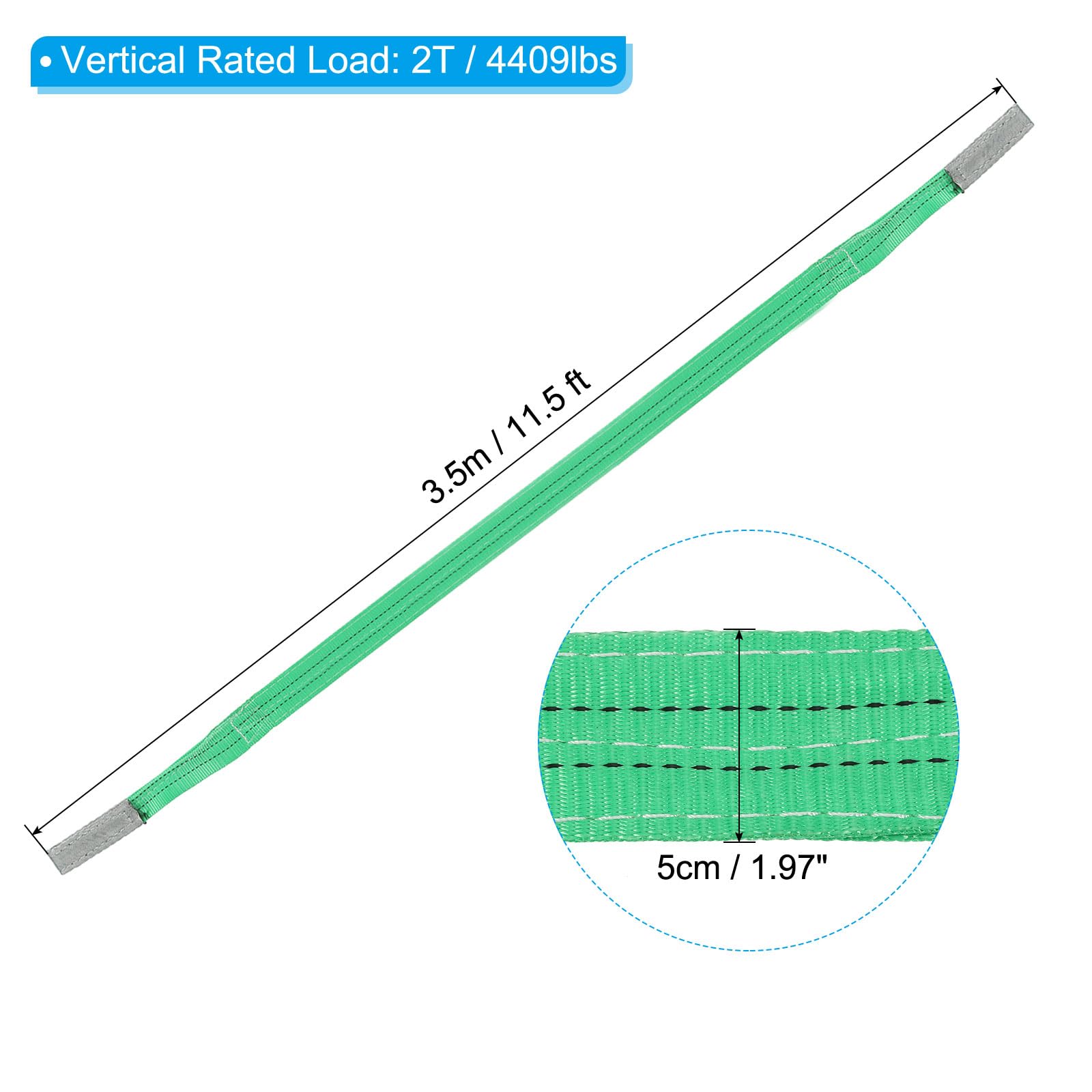 PATIKIL Correa de Elevación de 2" x 11.5', Paquete de 2, Capacidad de Carga de 4409 Lbs, Eslingas Planas de Ojo a Ojo, Tejido de Poliéster de 2 Capas para Aparejos Verde