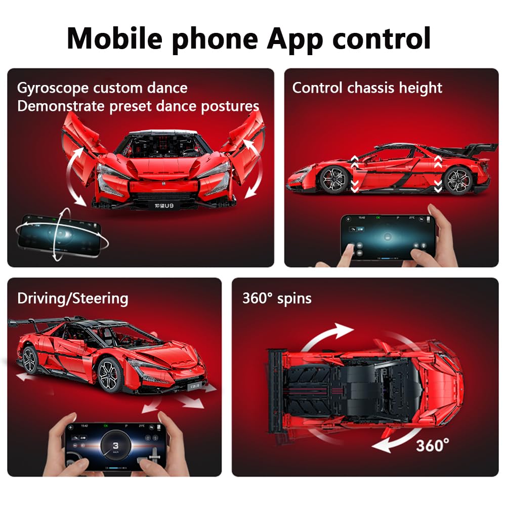 CaDA Master Yangwang U9 Super Car Brick Set, C64011W 1:8 Sports Car Building Block Kit with U-Turn Function, Dancing Building Block Model for Adults Collectors (3671PCS)