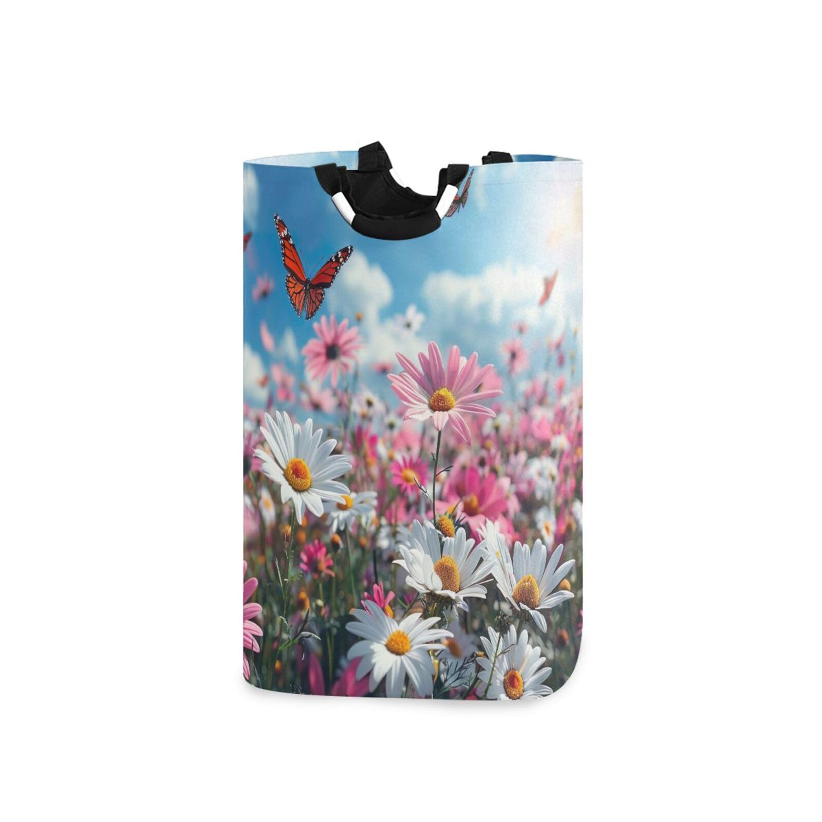 Jihqo Laundry Hamper Basket Natural Flowers Butterfly Collapsible Nursery Storage Bin Waterproof Clothing Baskets for Home Bedroom Bathroom Washing Room