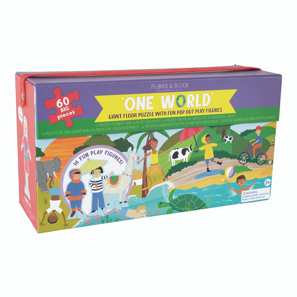 Floss & Rock Riesiges Boden-Puzzle mit ausklappbaren Figuren, 60 Stück, One World 43P6369